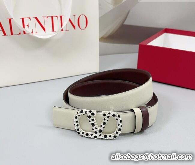 Trendy Design Valentino VLogo Calfskin Leather Belt 3cm with Stone Buckle 0108 White/Dark Brown 2025