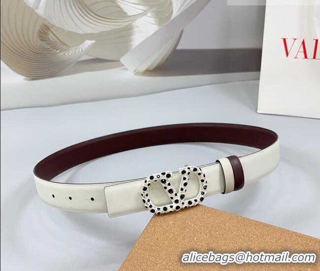 Trendy Design Valentino VLogo Calfskin Leather Belt 3cm with Stone Buckle 0108 White/Dark Brown 2025