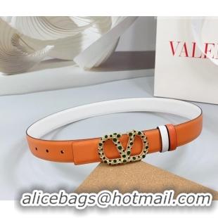 Well Crafted Valentino VLogo Calfskin Leather Belt 3cm with Stone Buckle 0108 Orange/White 2025