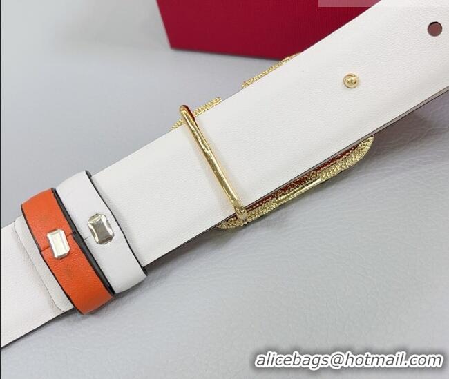 Well Crafted Valentino VLogo Calfskin Leather Belt 3cm with Stone Buckle 0108 Orange/White 2025