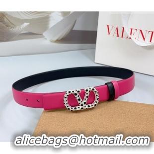 Traditional Specials Valentino VLogo Calfskin Leather Belt 3cm with Stone Buckle 0108 Dark Pink 2025