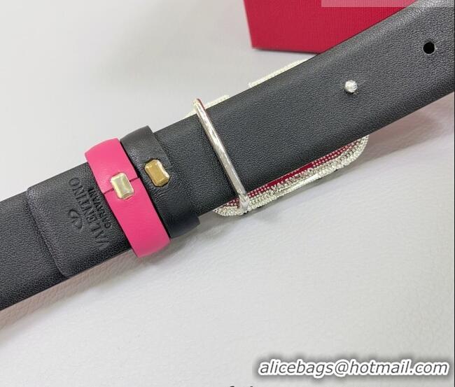Traditional Specials Valentino VLogo Calfskin Leather Belt 3cm with Stone Buckle 0108 Dark Pink 2025