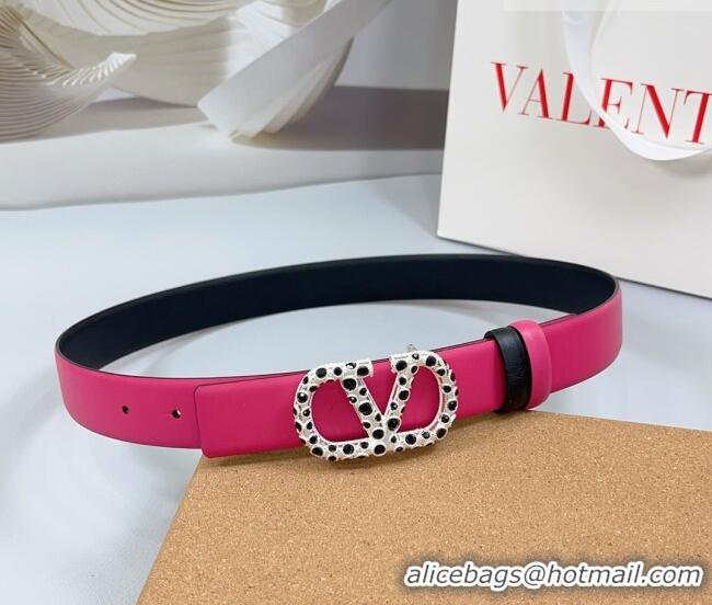 Traditional Specials Valentino VLogo Calfskin Leather Belt 3cm with Stone Buckle 0108 Dark Pink 2025