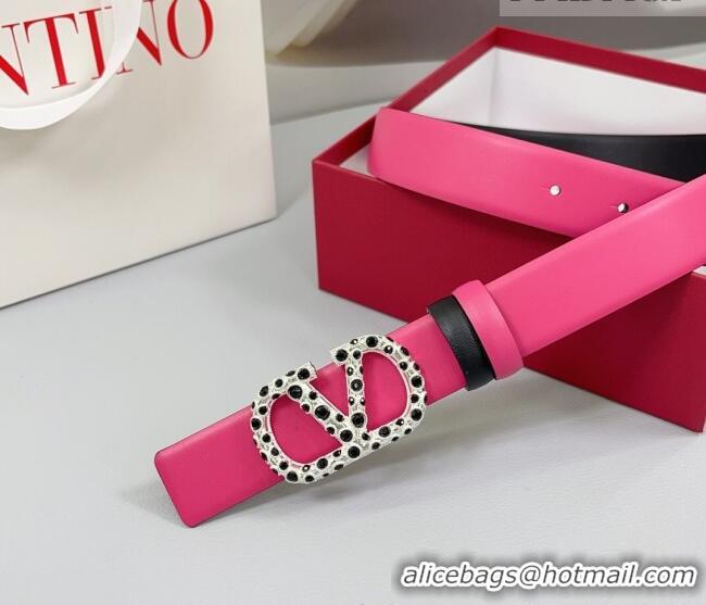 Traditional Specials Valentino VLogo Calfskin Leather Belt 3cm with Stone Buckle 0108 Dark Pink 2025