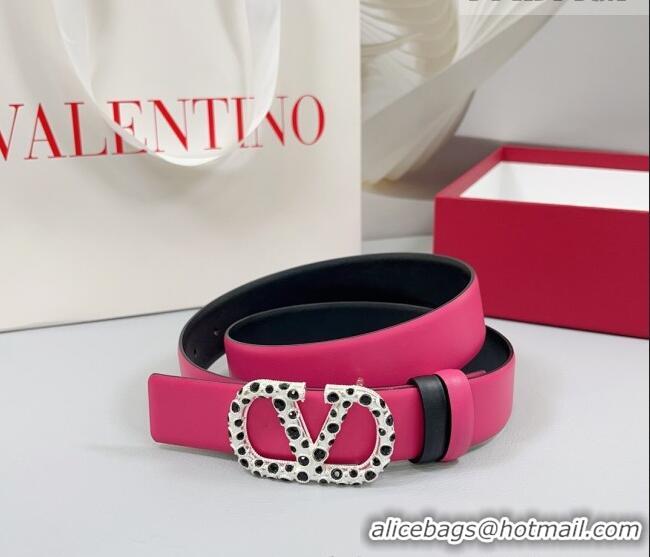 Traditional Specials Valentino VLogo Calfskin Leather Belt 3cm with Stone Buckle 0108 Dark Pink 2025