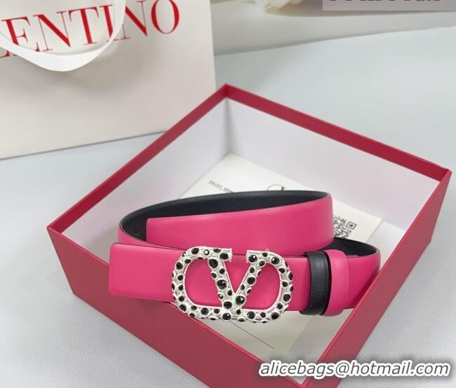 Traditional Specials Valentino VLogo Calfskin Leather Belt 3cm with Stone Buckle 0108 Dark Pink 2025