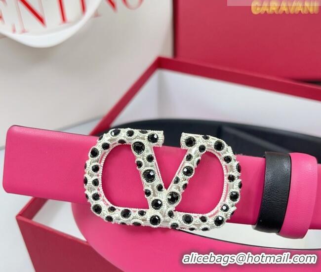 Traditional Specials Valentino VLogo Calfskin Leather Belt 3cm with Stone Buckle 0108 Dark Pink 2025