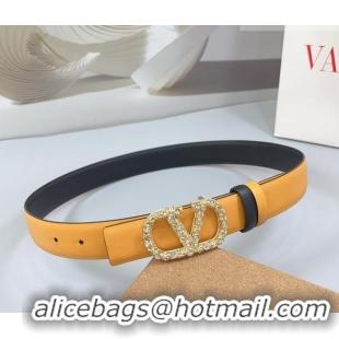 Buy Fashionable Valentino VLogo Calfskin Leather Belt 3cm with Strass Buckle 0108 Yellow 2025