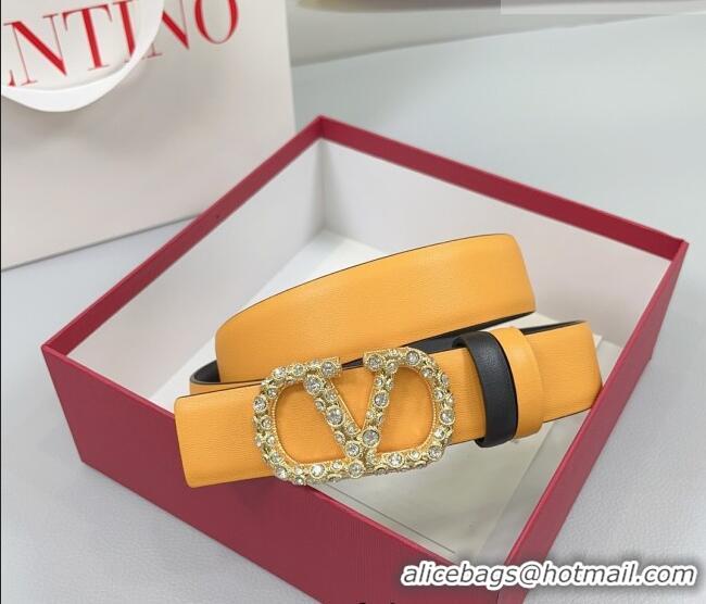 Buy Fashionable Valentino VLogo Calfskin Leather Belt 3cm with Strass Buckle 0108 Yellow 2025