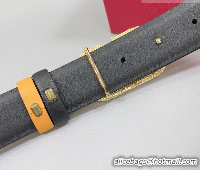 Buy Fashionable Valentino VLogo Calfskin Leather Belt 3cm with Strass Buckle 0108 Yellow 2025