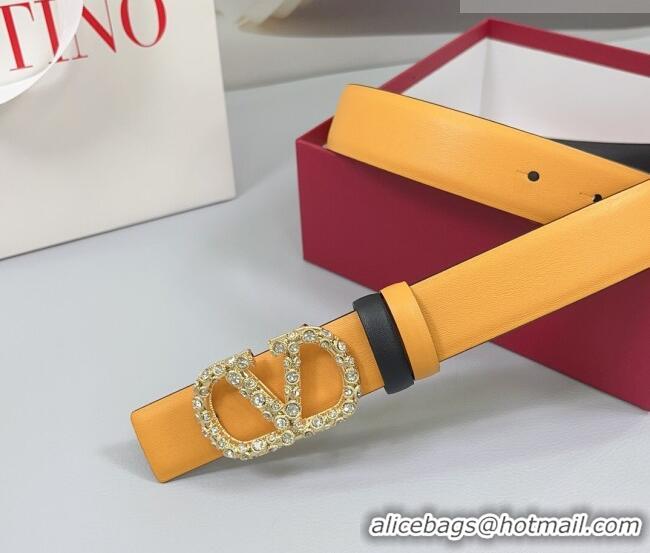 Buy Fashionable Valentino VLogo Calfskin Leather Belt 3cm with Strass Buckle 0108 Yellow 2025