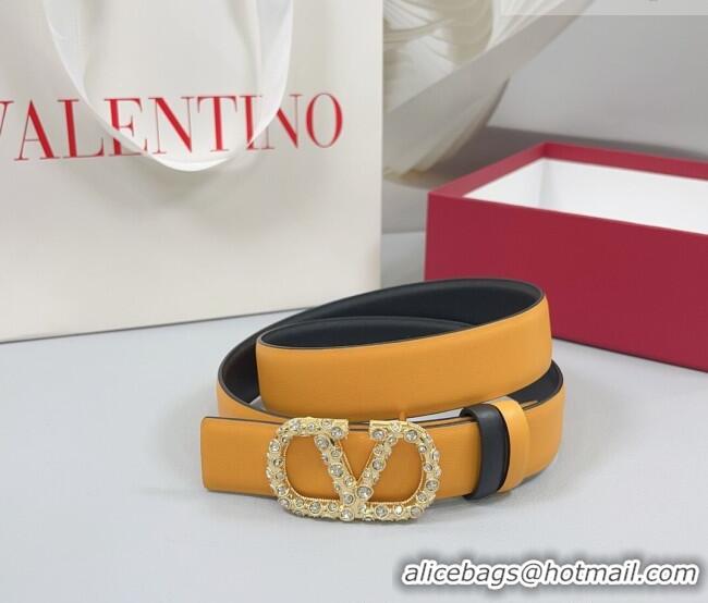 Buy Fashionable Valentino VLogo Calfskin Leather Belt 3cm with Strass Buckle 0108 Yellow 2025