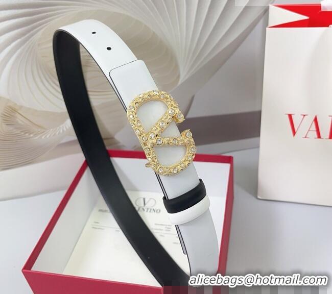 Inexpensive Valentino VLogo Calfskin Leather Belt 3cm with Strass Buckle 0108 White/Black 2025