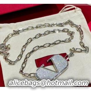Best Quality Valentino VLogo Chain Belt with Strass VLTN011001 Silver 2025