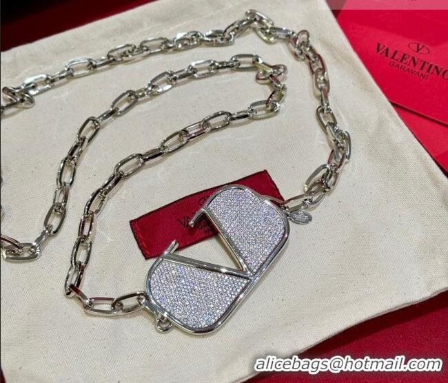 Best Quality Valentino VLogo Chain Belt with Strass VLTN011001 Silver 2025