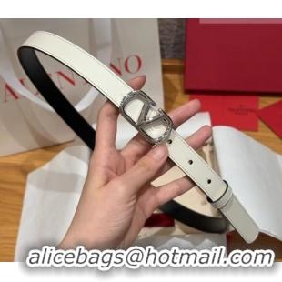 New Cheap Valentino VLogo Calfskin Leather Belt 2cm VL091201 White/Silver 2025