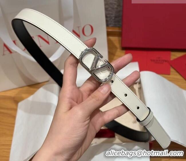 New Cheap Valentino VLogo Calfskin Leather Belt 2cm VL091201 White/Silver 2025