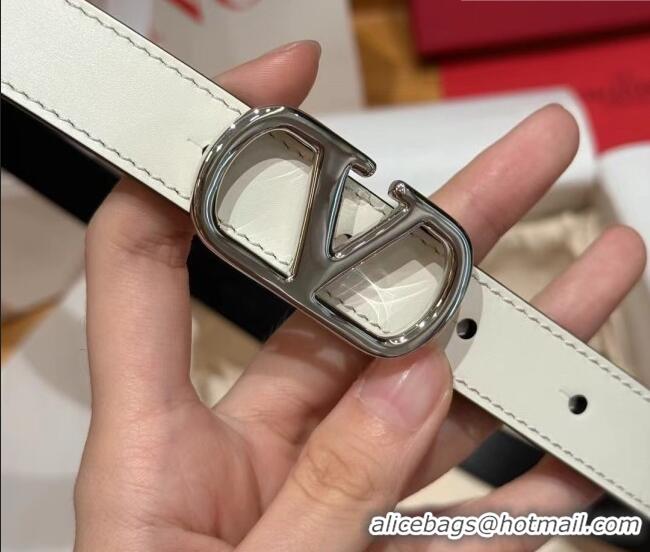 New Cheap Valentino VLogo Calfskin Leather Belt 2cm VL091201 White/Silver 2025