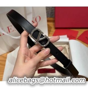 Luxury Discount Valentino VLogo Calfskin Leather Belt 2cm VL091201 Black/Silver 2025