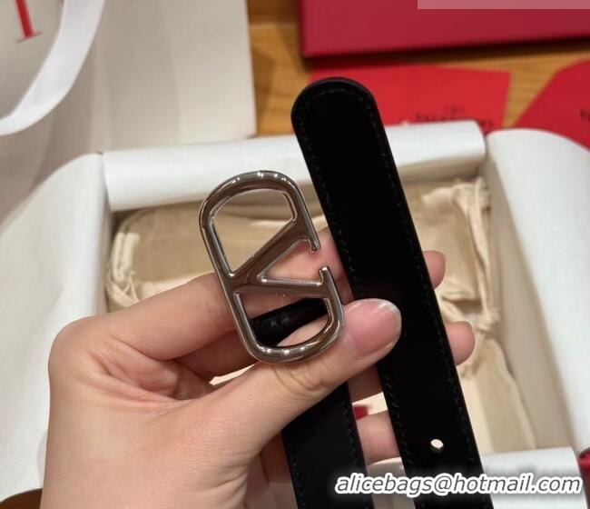 Luxury Discount Valentino VLogo Calfskin Leather Belt 2cm VL091201 Black/Silver 2025
