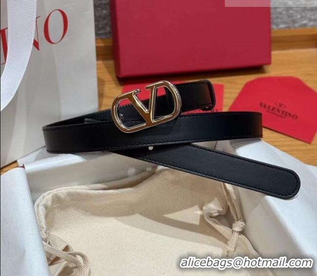 Luxury Discount Valentino VLogo Calfskin Leather Belt 2cm VL091201 Black/Silver 2025