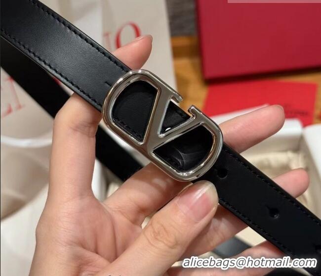 Luxury Discount Valentino VLogo Calfskin Leather Belt 2cm VL091201 Black/Silver 2025