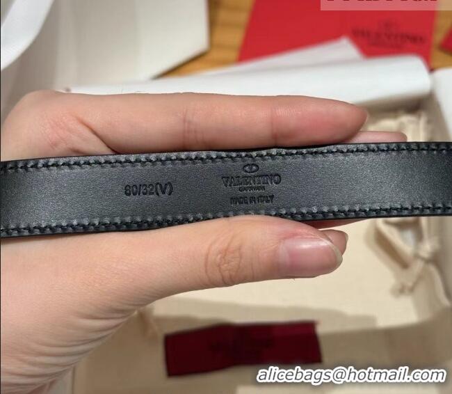 Luxury Discount Valentino VLogo Calfskin Leather Belt 2cm VL091201 Black/Silver 2025