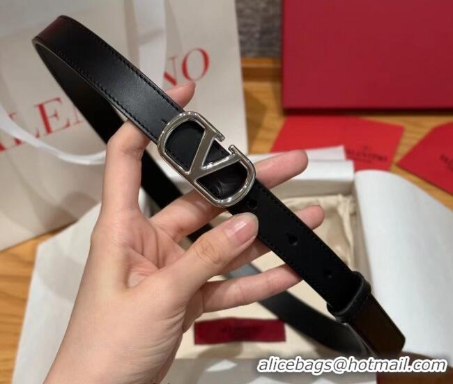 Luxury Discount Valentino VLogo Calfskin Leather Belt 2cm VL091201 Black/Silver 2025