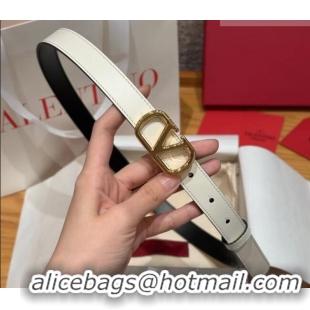 Luxury Cheap Valentino VLogo Calfskin Leather Belt 2cm VL091201 White/Gold 2025