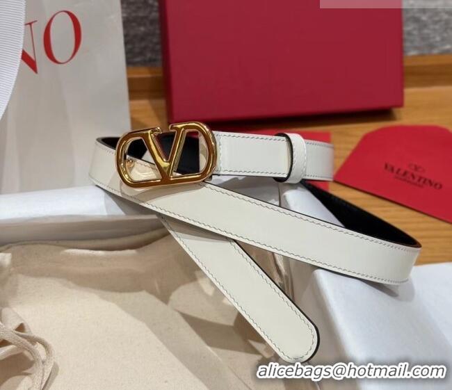 Luxury Cheap Valentino VLogo Calfskin Leather Belt 2cm VL091201 White/Gold 2025