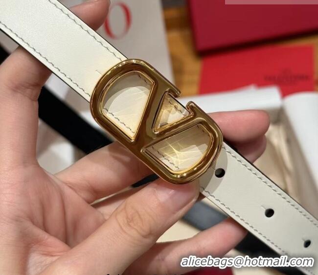 Luxury Cheap Valentino VLogo Calfskin Leather Belt 2cm VL091201 White/Gold 2025