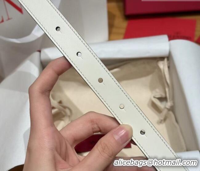 Luxury Cheap Valentino VLogo Calfskin Leather Belt 2cm VL091201 White/Gold 2025