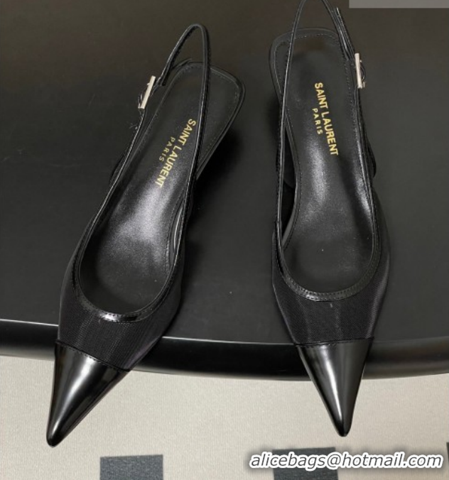 Stylish Saint Laurent Mesh and Patent Leather Slingback Pumps 4cm with Buckle Black 2026 SL082501