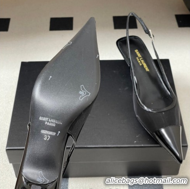 Stylish Saint Laurent Mesh and Patent Leather Slingback Pumps 4cm with Buckle Black 2026 SL082501
