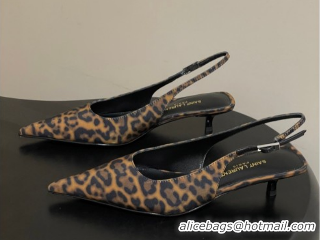 Grade Quality Saint Laurent Leopard Printed Mesh Slingback Pumps 4cm with Buckle 2026 SL082501