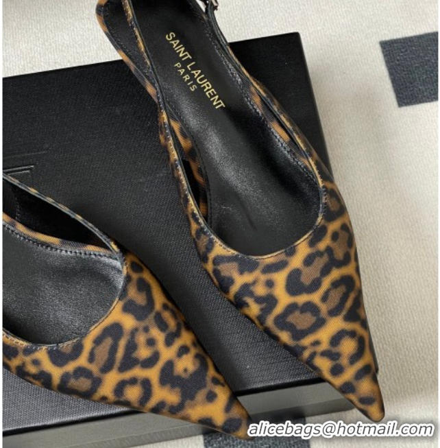 Grade Quality Saint Laurent Leopard Printed Mesh Slingback Pumps 4cm with Buckle 2026 SL082501