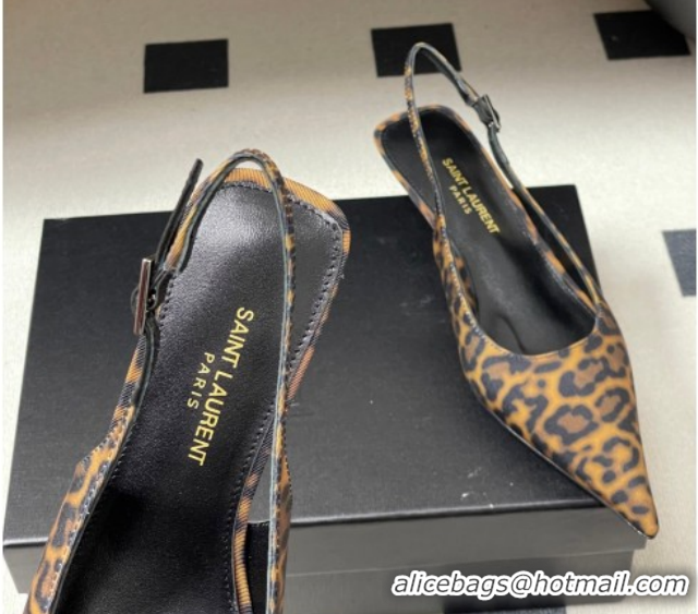 Grade Quality Saint Laurent Leopard Printed Mesh Slingback Pumps 4cm with Buckle 2026 SL082501
