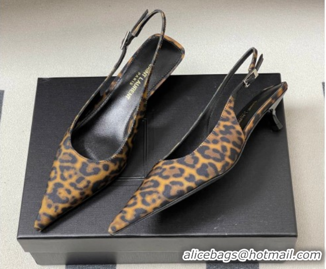 Grade Quality Saint Laurent Leopard Printed Mesh Slingback Pumps 4cm with Buckle 2026 SL082501