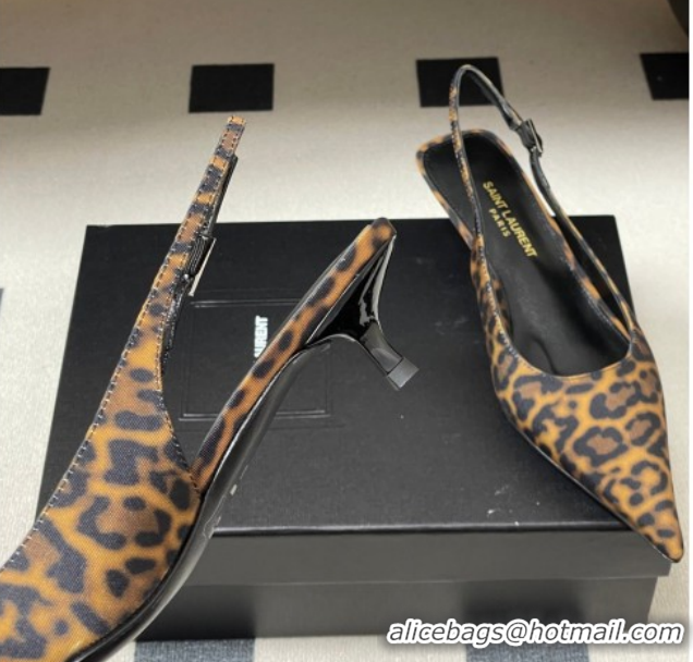 Grade Quality Saint Laurent Leopard Printed Mesh Slingback Pumps 4cm with Buckle 2026 SL082501