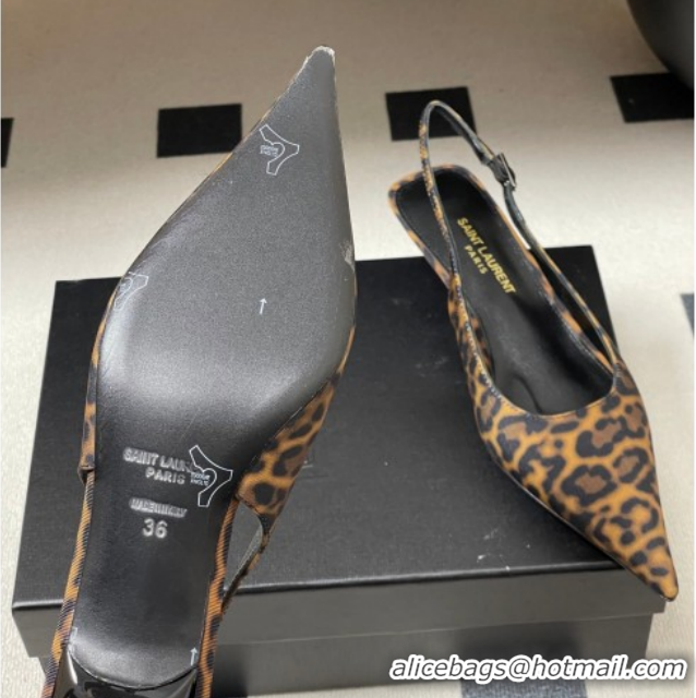 Grade Quality Saint Laurent Leopard Printed Mesh Slingback Pumps 4cm with Buckle 2026 SL082501
