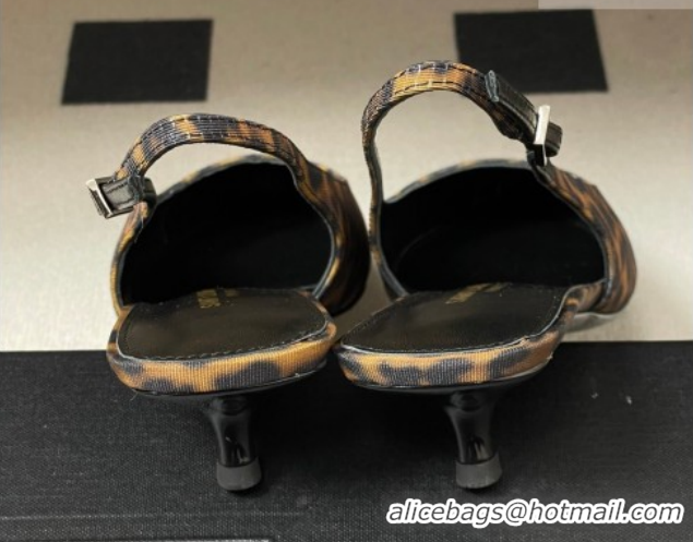 Grade Quality Saint Laurent Leopard Printed Mesh Slingback Pumps 4cm with Buckle 2026 SL082501