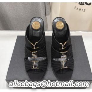 Luxurious Saint Laurent Emilie Heel Slides Sandal 10cm in Crepe Black 2026 SL022401