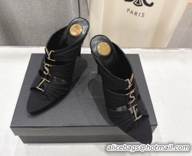 Luxurious Saint Laurent Emilie Heel Slides Sandal 10cm in Crepe Black 2026 SL022401