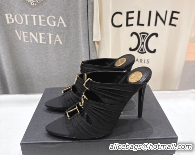 Luxurious Saint Laurent Emilie Heel Slides Sandal 10cm in Crepe Black 2026 SL022401