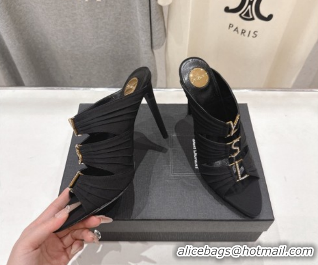 Luxurious Saint Laurent Emilie Heel Slides Sandal 10cm in Crepe Black 2026 SL022401
