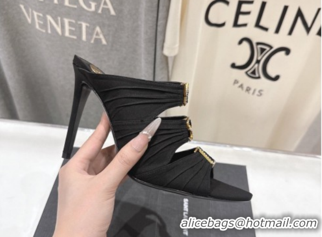 Luxurious Saint Laurent Emilie Heel Slides Sandal 10cm in Crepe Black 2026 SL022401