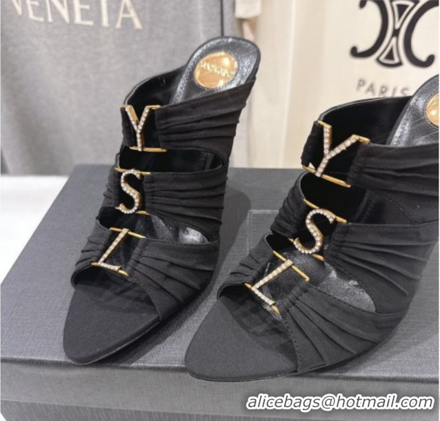 Luxurious Saint Laurent Emilie Heel Slides Sandal 10cm in Crepe Black 2026 SL022401