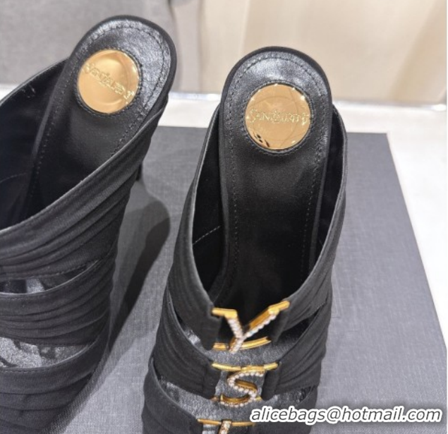Luxurious Saint Laurent Emilie Heel Slides Sandal 10cm in Crepe Black 2026 SL022401
