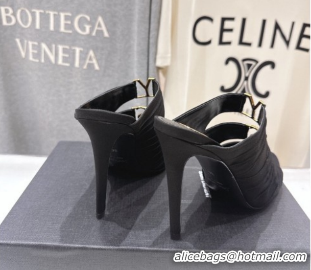 Luxurious Saint Laurent Emilie Heel Slides Sandal 10cm in Crepe Black 2026 SL022401