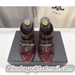 Low Price Saint Laurent Emilie Heel Slides Sandal 10cm in Oil Leather Burgundy 2026 SL022401